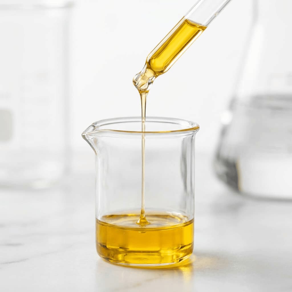 Pharmaceutical-grade lipid oil in laboratory beaker